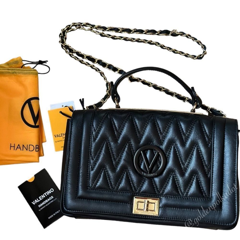 Valentino BY MARIO VALENTINO Italian Made Quilted Black & Gold Leather Bag NWT